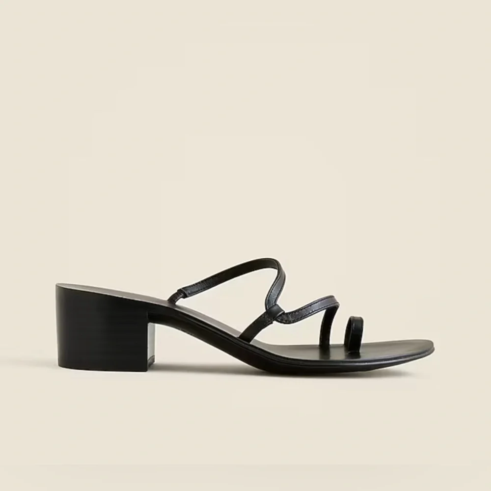 J. Crew NIB Toe-Ring Block-Heel Sandals in Leather - Black‎